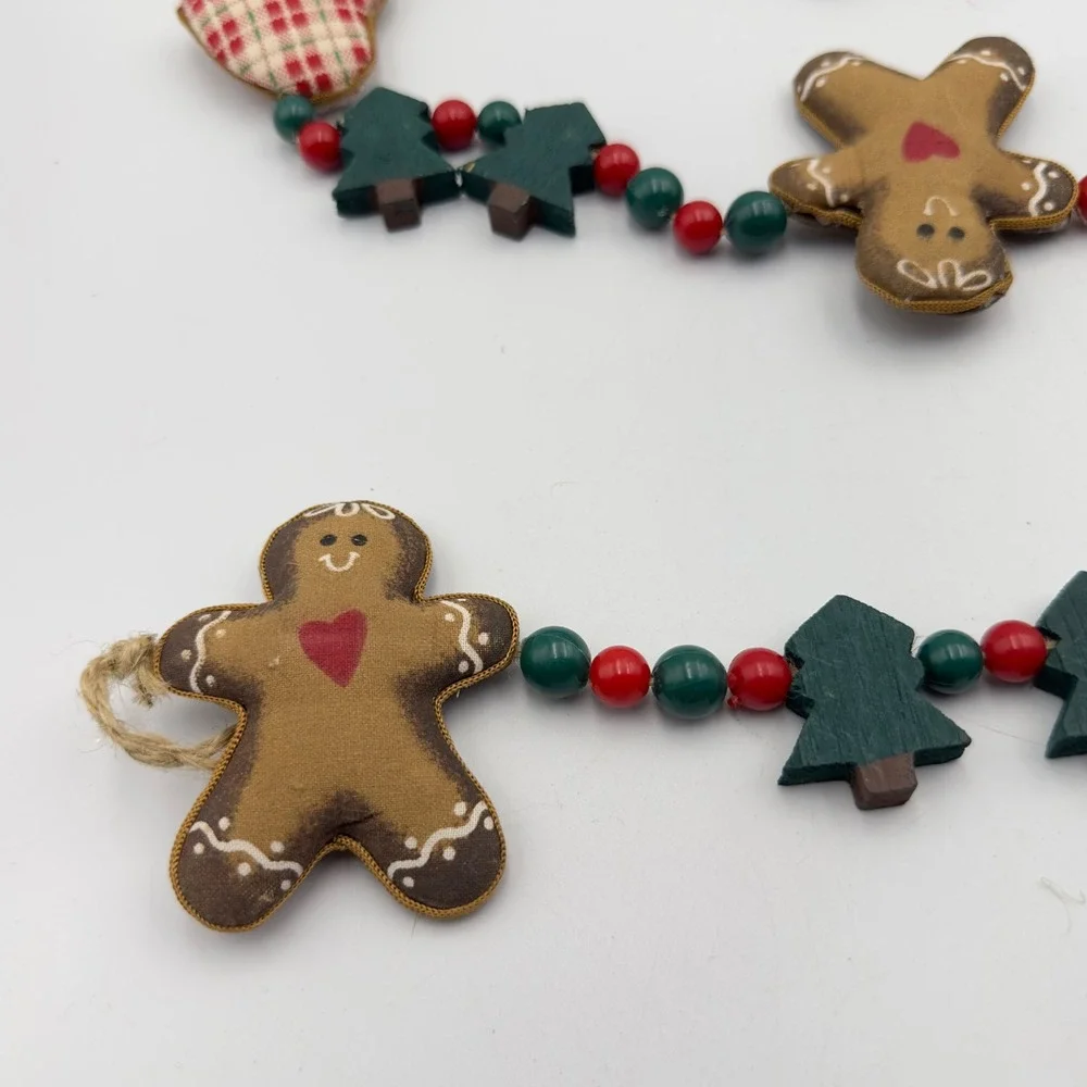 Primitive Christmas Gingerbread Man Wood‎ Tree Plaid Heart Garland 75
